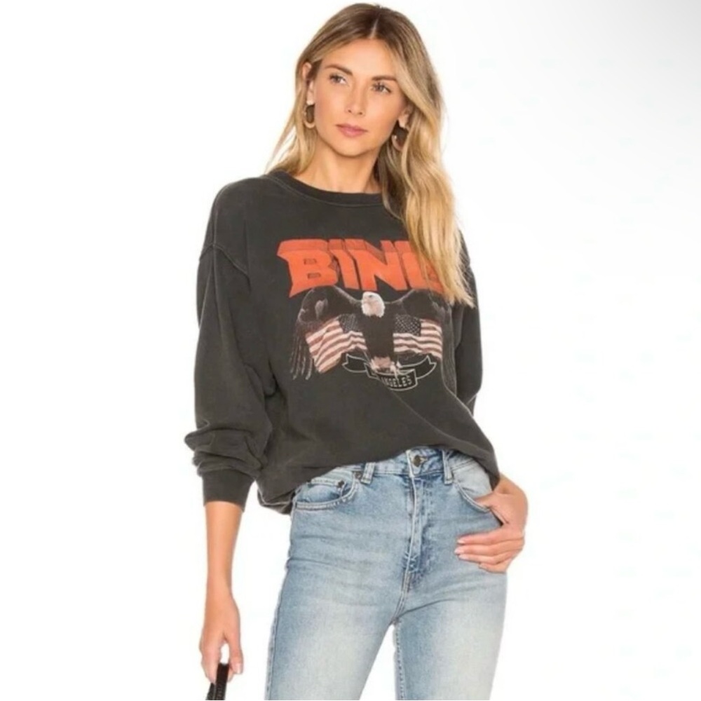 Black Graphic Sweatshirt with Eagle Design